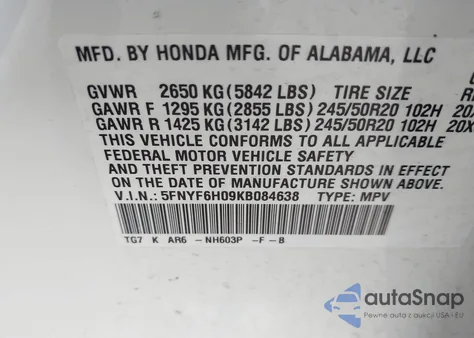 2019 Honda Pilot Elite из США, поврежденный, VIN 5FNYF6H09KB084638